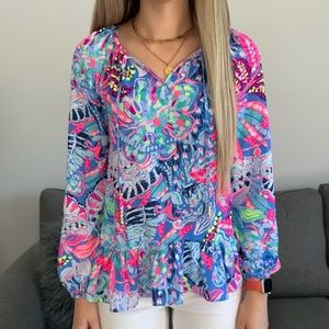 Lilly Pulitzer Tensley Top Fantasy Garden tropical blouse